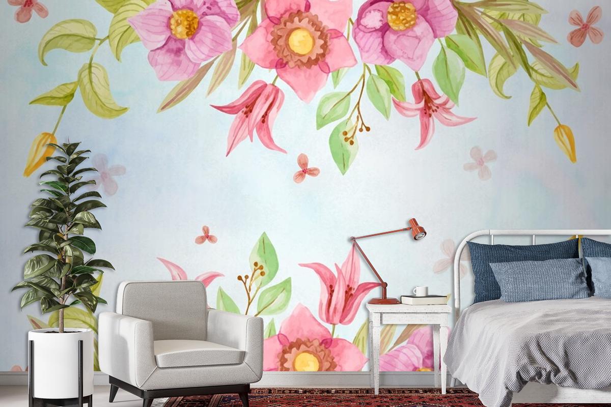 Watercolor Flowers Background In Pastel Colors Wallpaper Mural