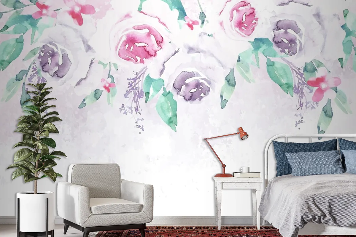 Watercolor Flowers Wallpaper In Pastel Colors Wallpaper Mural