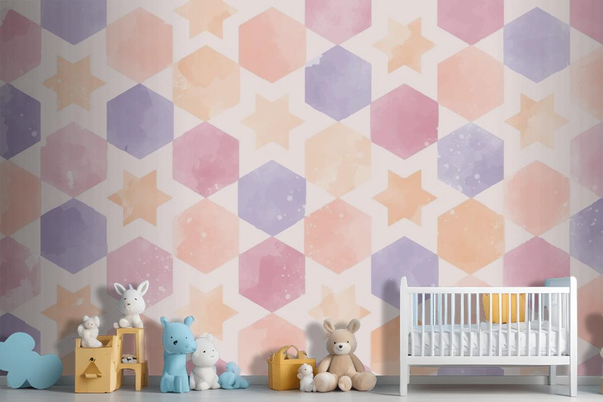 Watercolor Geometric Background Kids Girl Wallpaper Mural