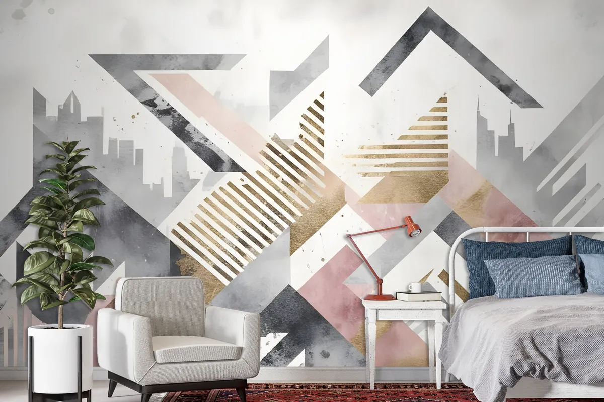 Watercolor Geometric City Wallpaper Mural