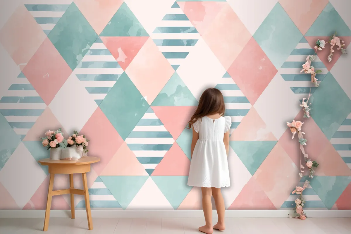 Watercolor Geometric Girl Wallpaper Mural