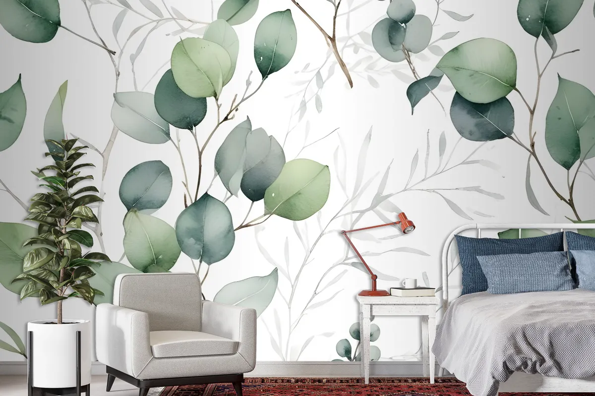 Watercolor Green Eucalyptus Leaf Wallpaper