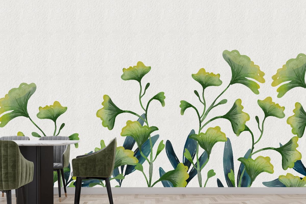 Watercolor Green Leaves Wallpaper Mural