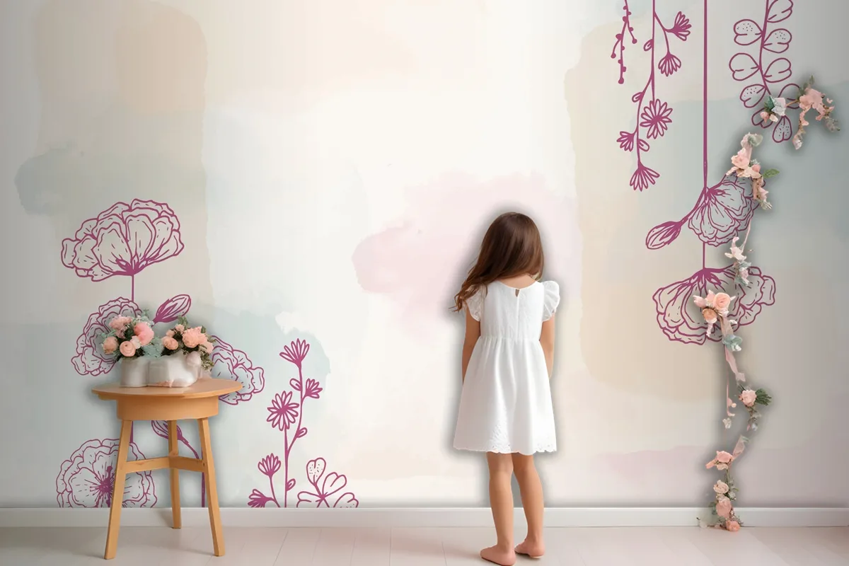 Watercolor Hand Drawn Background Girl Wallpaper Mural