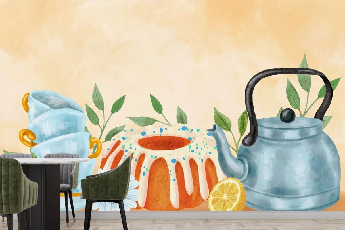 Watercolor International Tea Day Background Wallpaper Mural