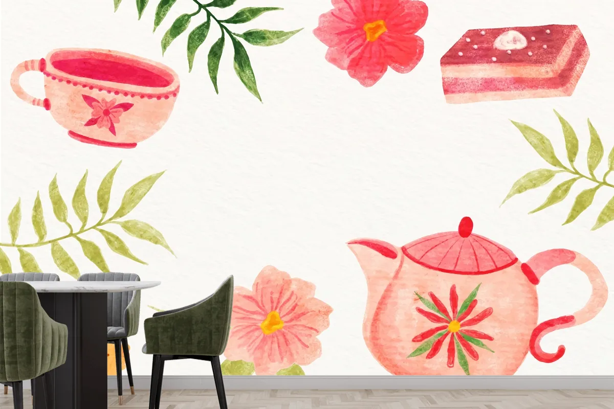 Watercolor International Tea Day Kitchen Wallpaper Mural