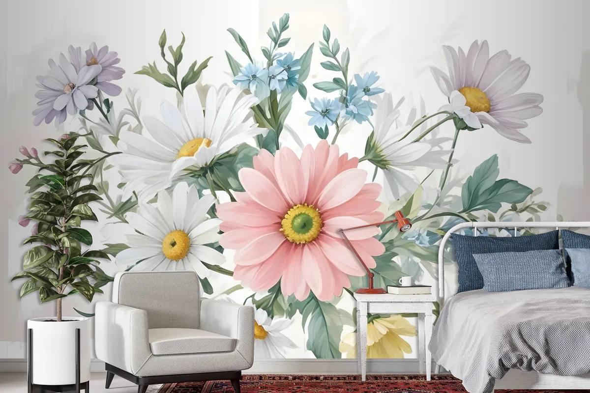 Watercolor Large Floral Bouquet Wallpaper Mural