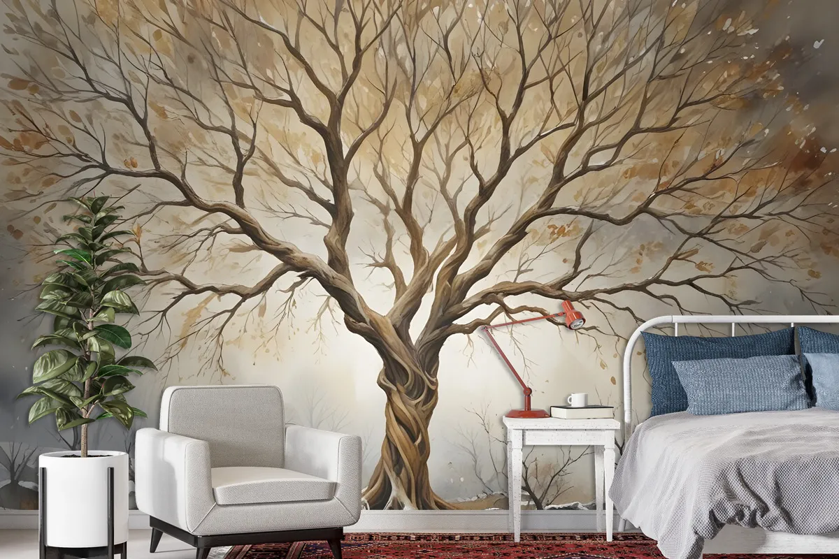 Watercolor Leafless Autumn Trees Wallpaper Mural