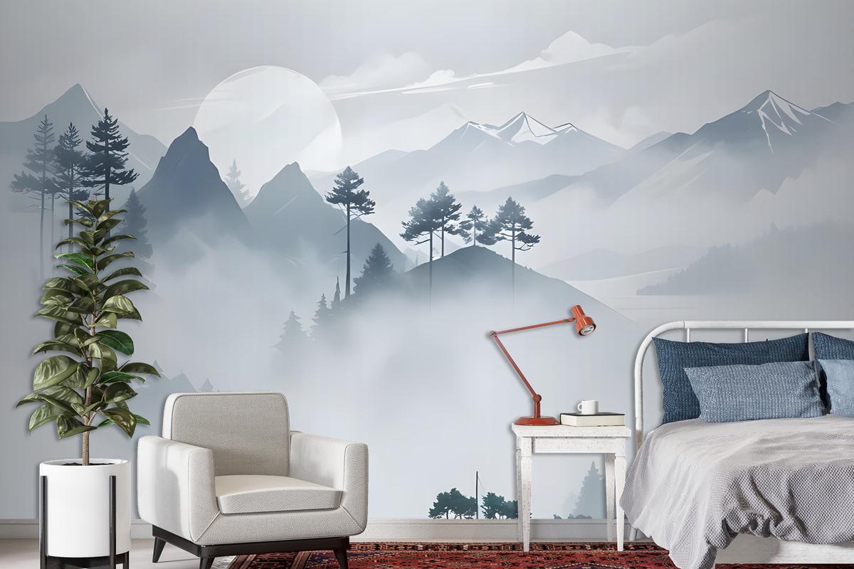 Watercolor Mountain Landscape Wallpaper Mural