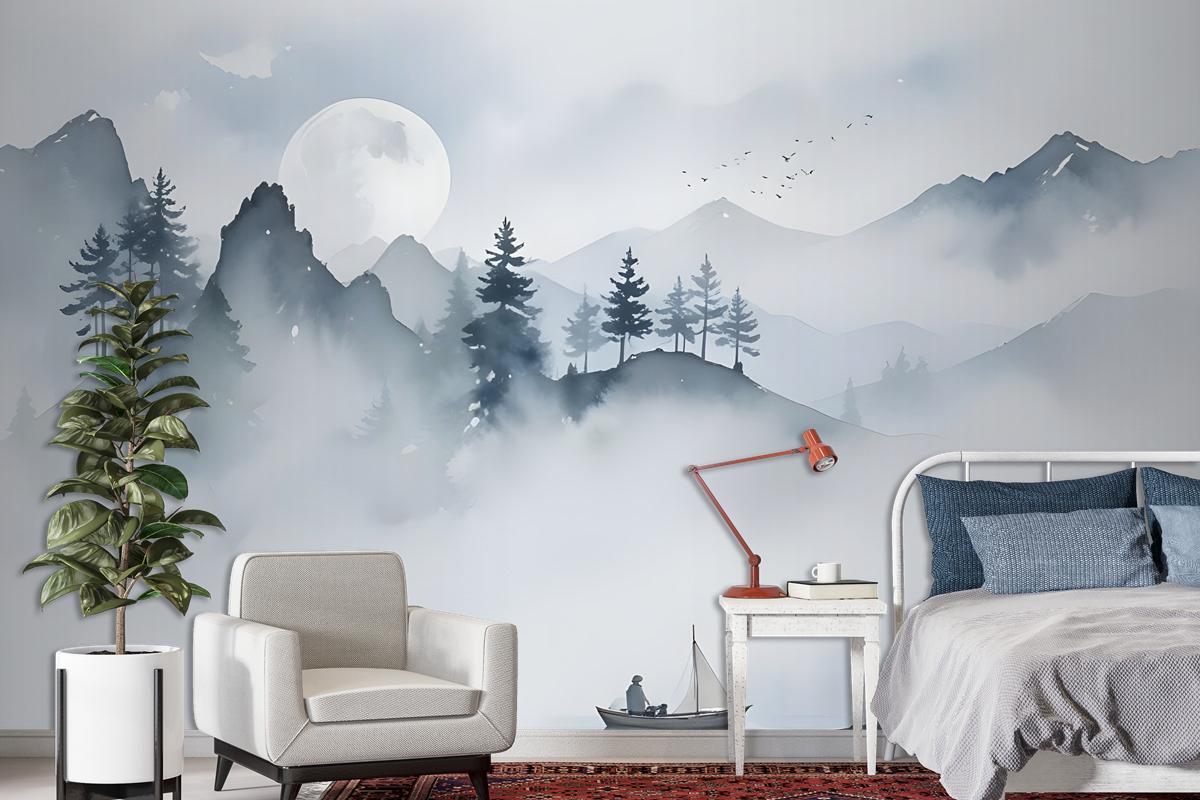 Watercolor Mountain Landscape Wallpaper Mural