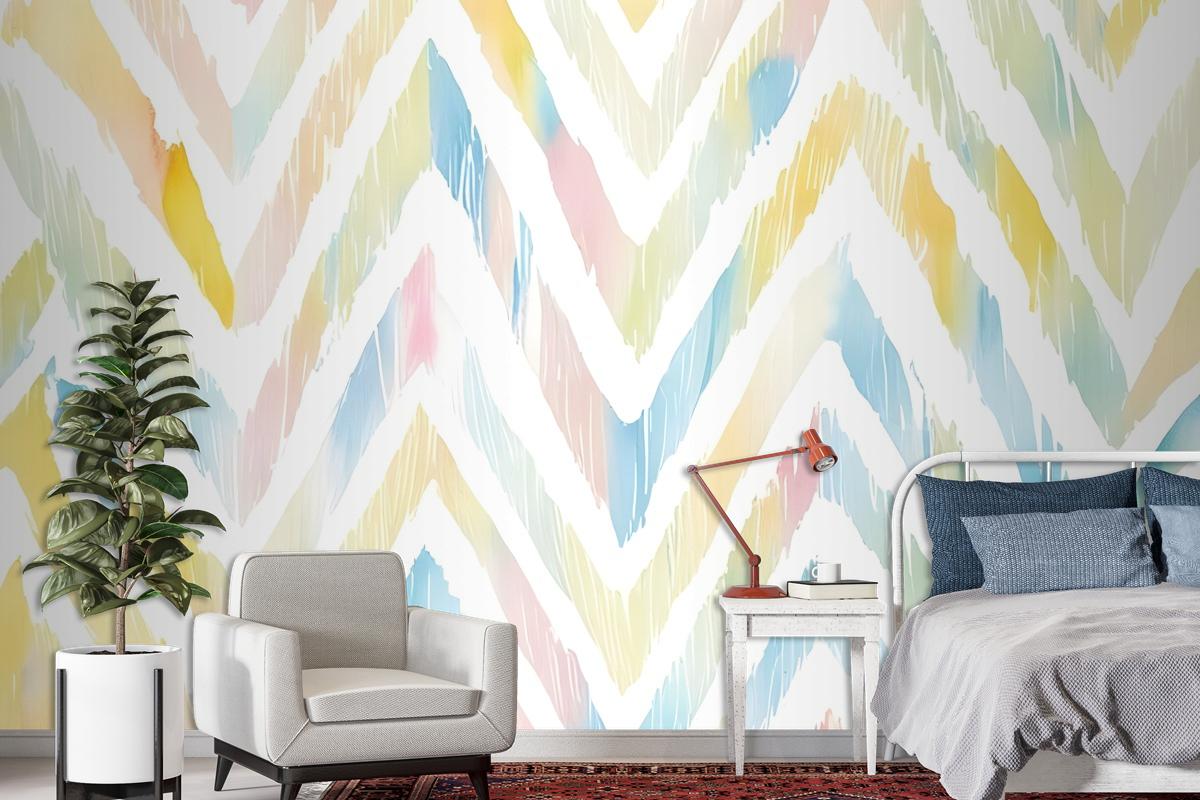 Watercolor Multicolor Chevron Ikat Design Art Wallpaper Mural