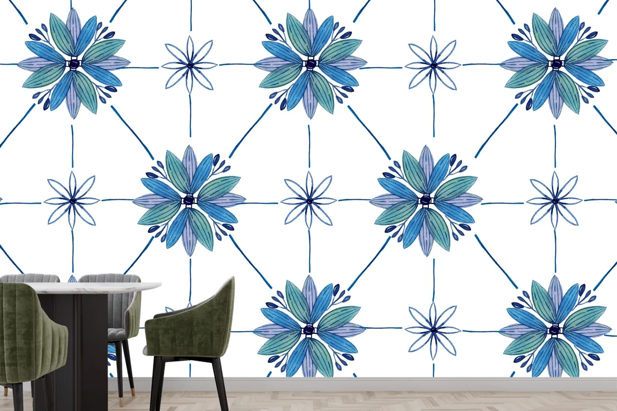 Watercolor Ornamental Flower Wallpaper Mural