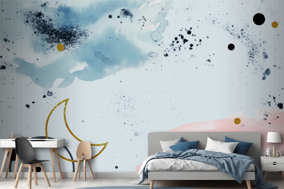 Watercolor Painted Background With Gold Elements Wallpaper Mural