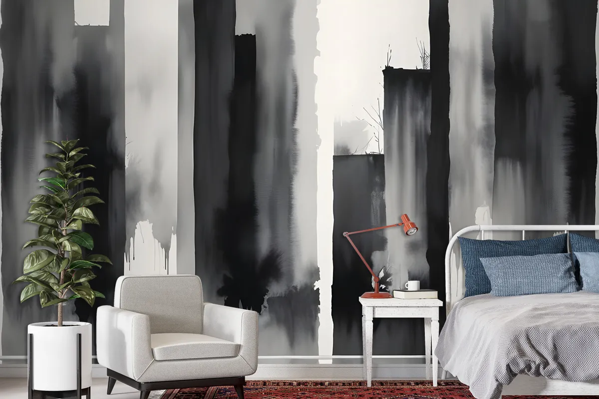 Watercolor Painting Black And White Architecture Wallpaper Mural