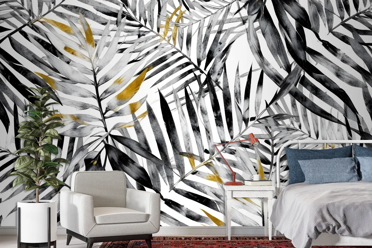 Watercolor Palm Leaf Pattern Wallpaper