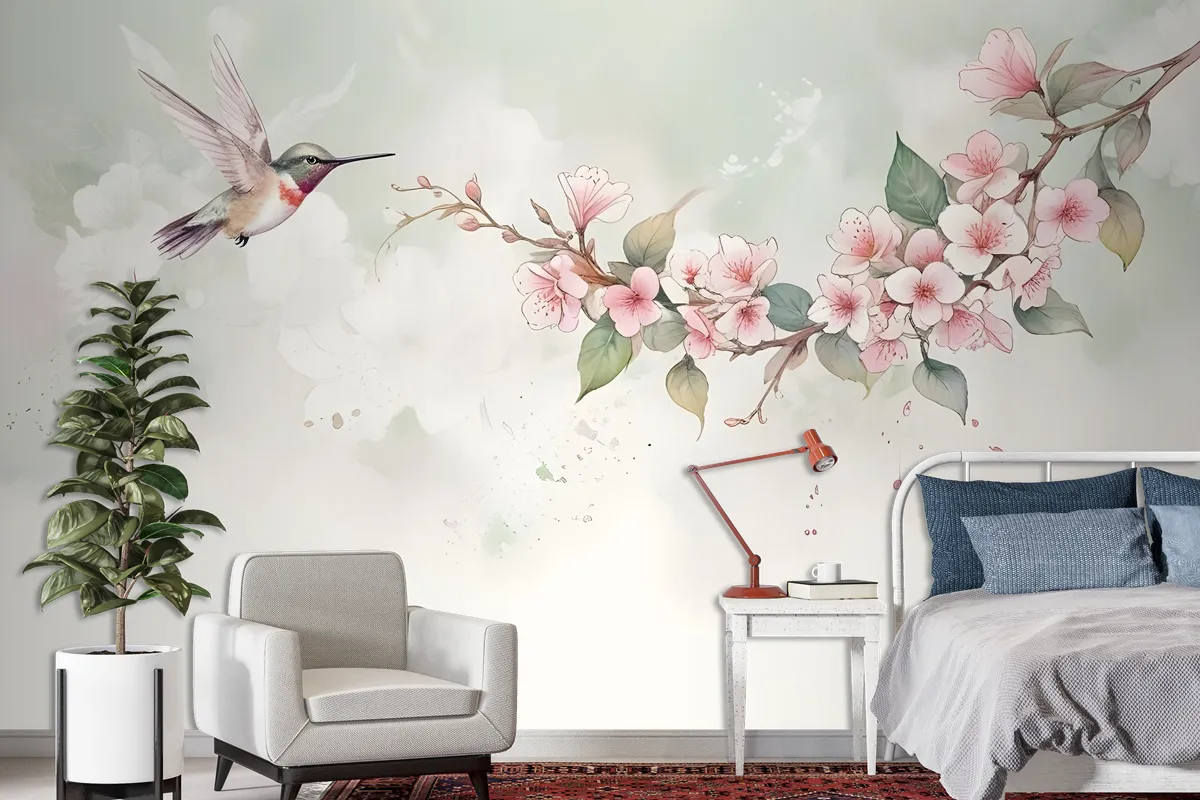 Watercolor Pink Begonia Flowers Wallpaper Mural