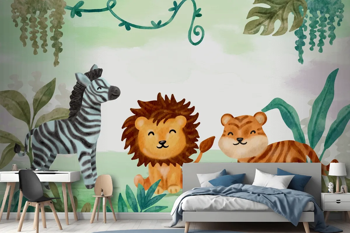 Watercolor Safari Background Boys Wallpaper Mural