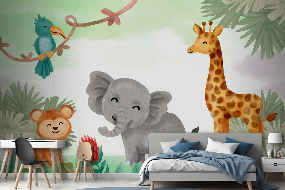 Watercolor Safari Background Kids Wallpaper Mural