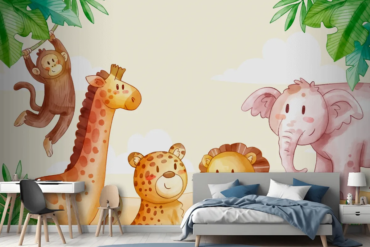 Watercolor Safari Background Wallpaper Mural