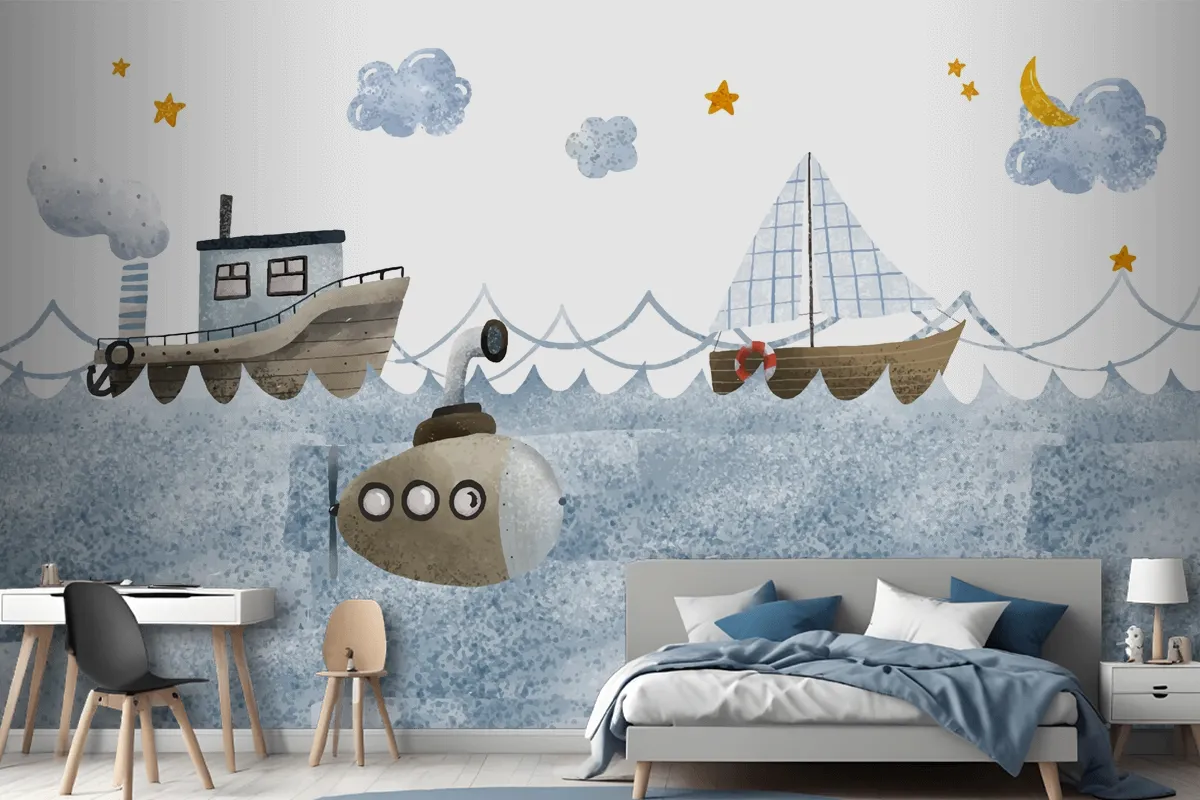 Watercolor Sea Landscape Wallpaper Mural