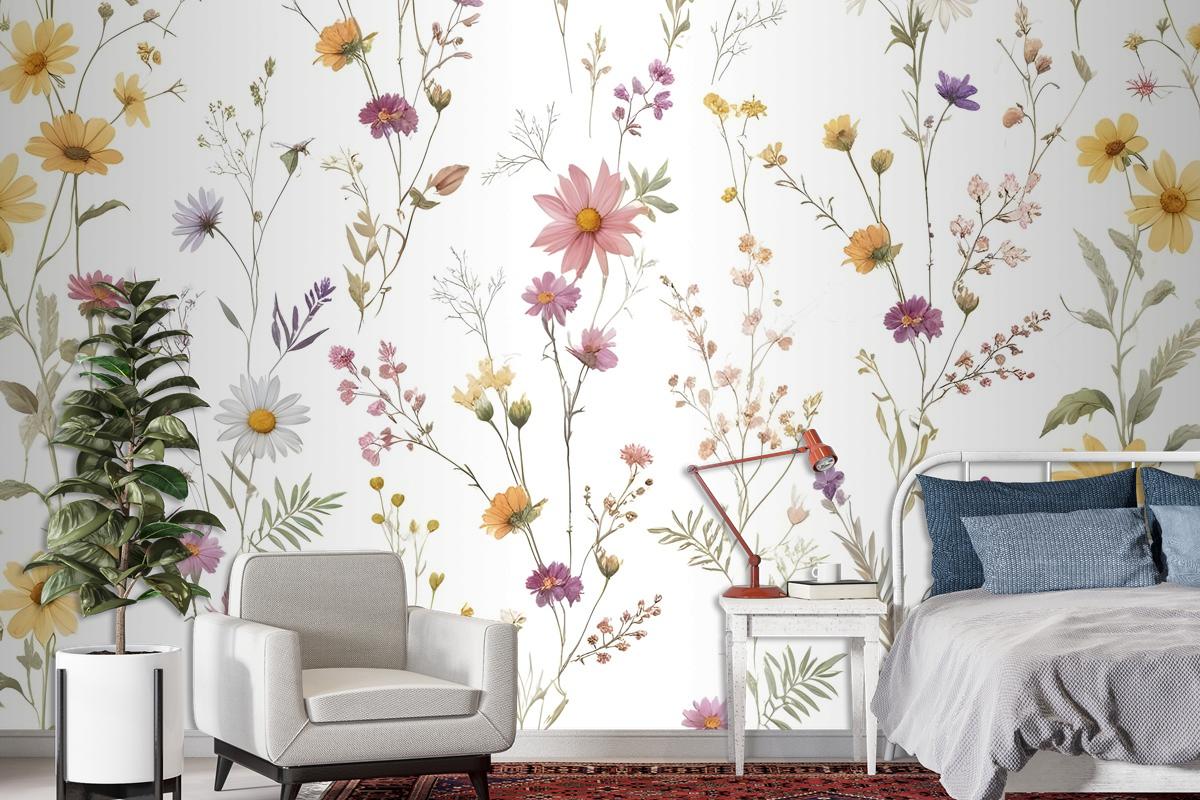 Watercolor Soft Wild Flowers Wallpaper Mural