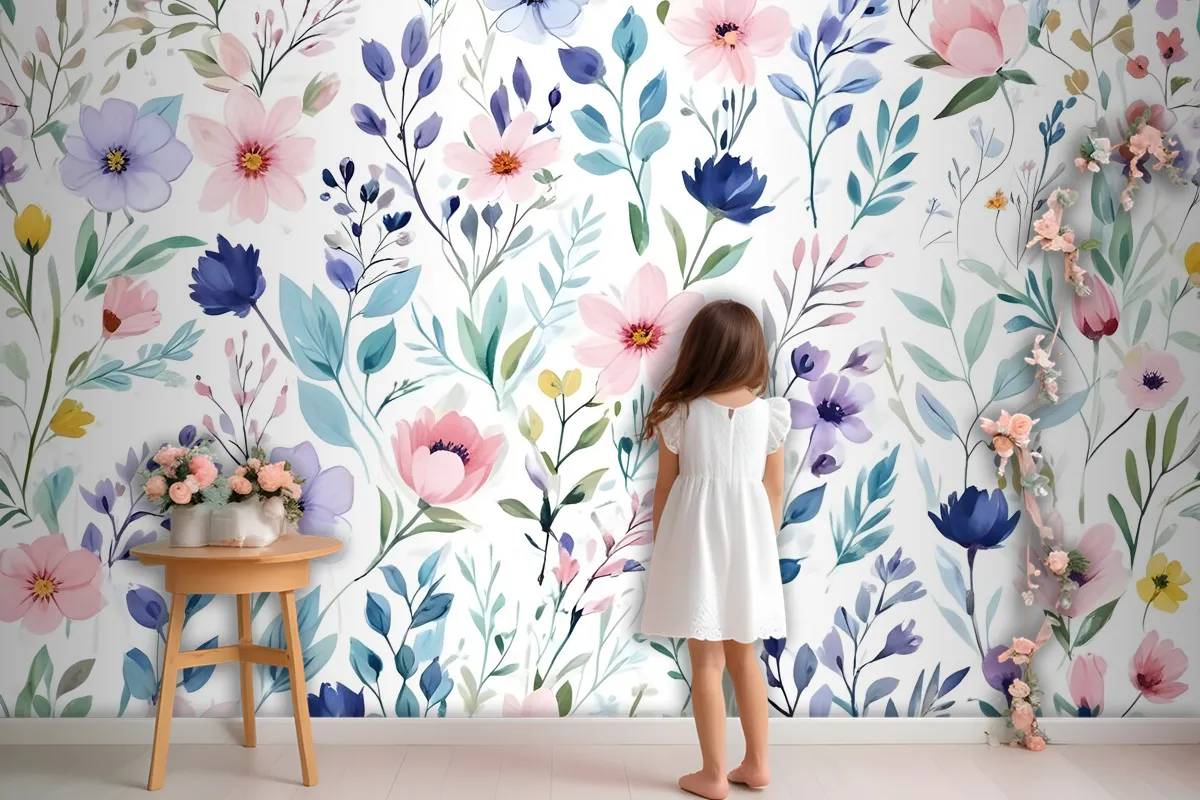 Watercolor Spring Floral Wallpaper Mural