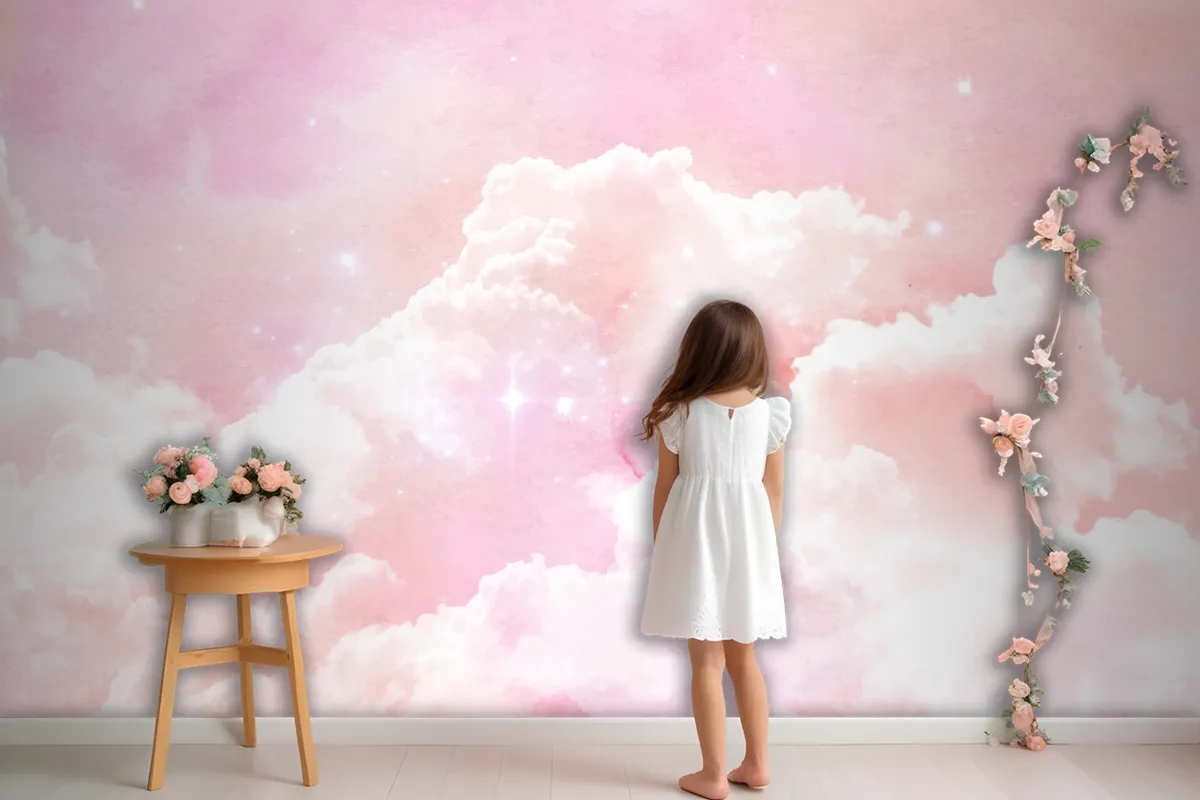 Watercolor Sugar Cotton Clouds Background Wallpaper Mural