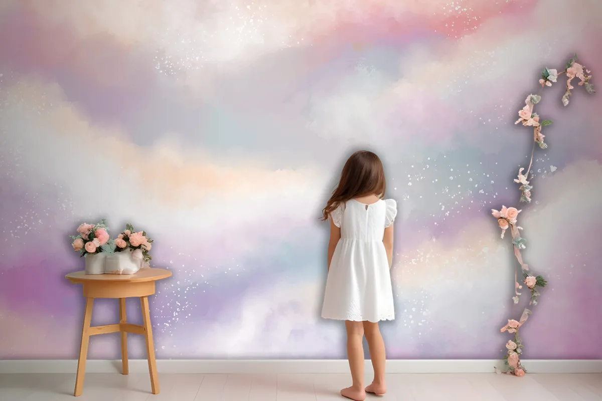 Watercolor Sugar Cotton Clouds Wallpaper Mural