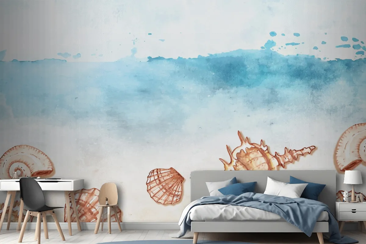 Watercolor Summer Background With Shells Wallpaper Mural