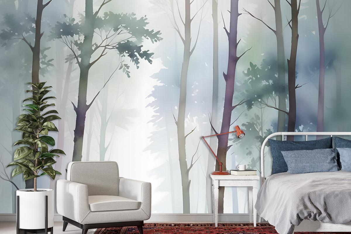 Watercolor Trees Wallpaper Mural