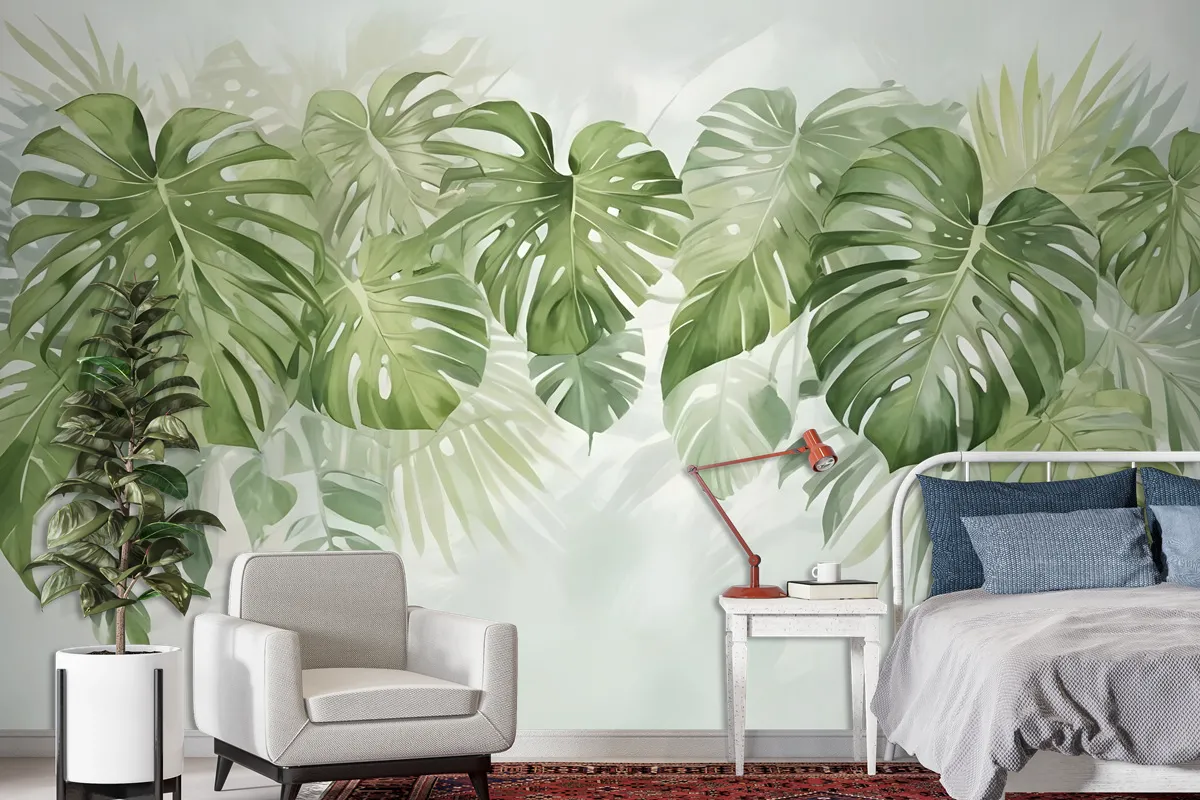 Watercolor Tropical Leaves Wallpaper Mural