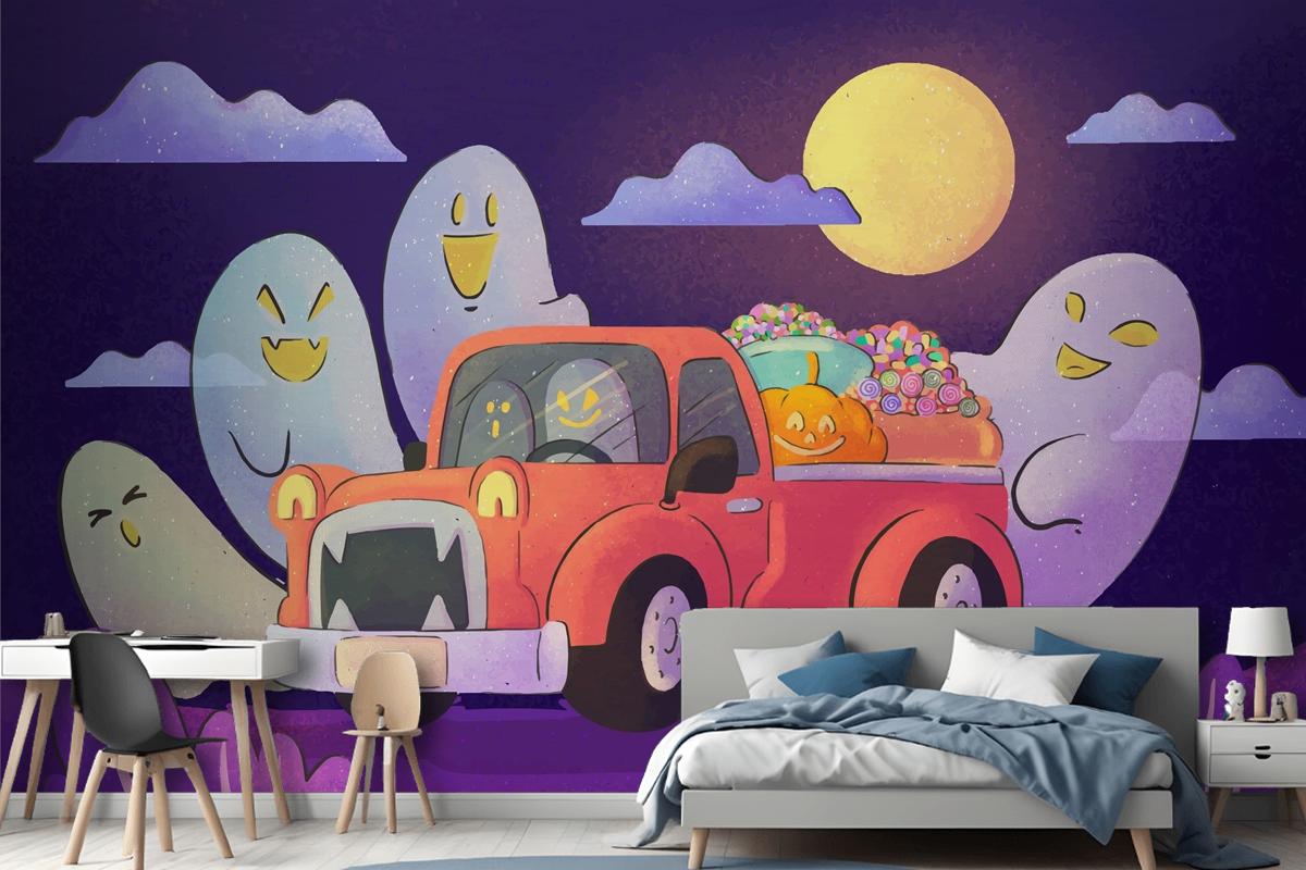 Watercolor Trunk Or Treat Wallpaper Mural