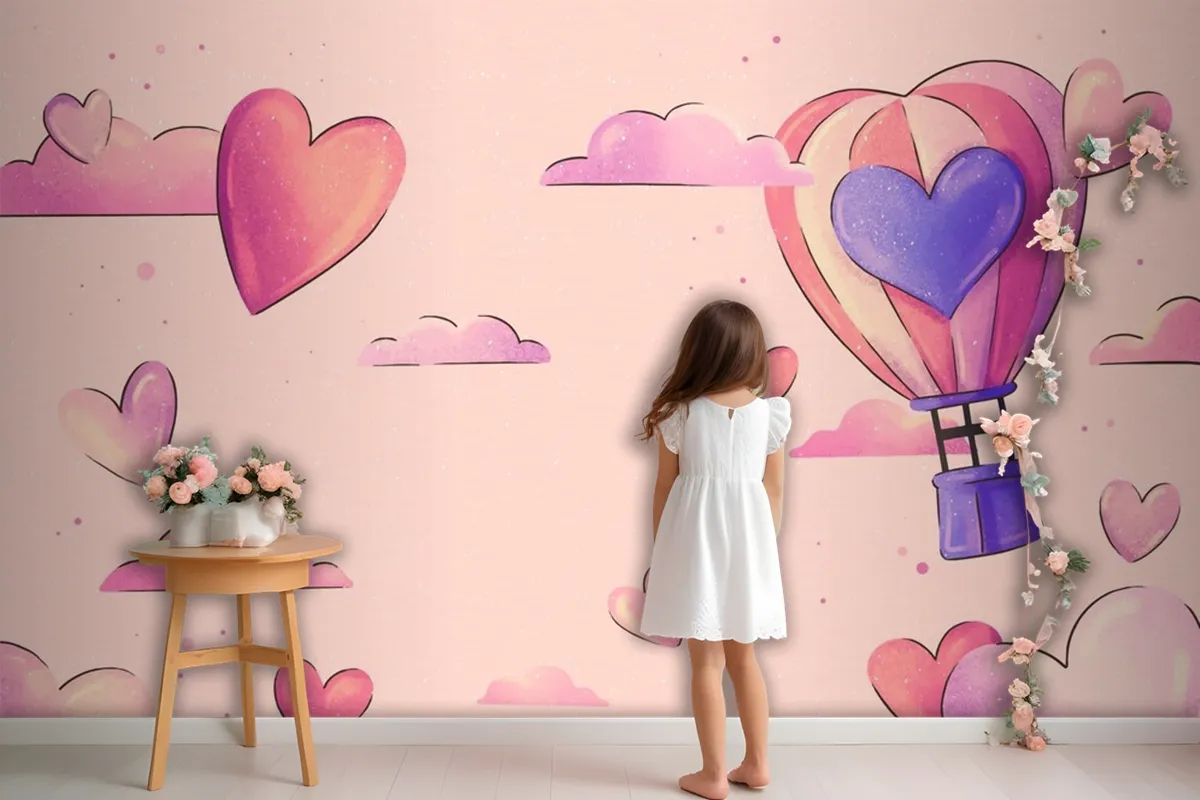 Watercolor Valentine'S Day Background Girl Wallpaper Mural