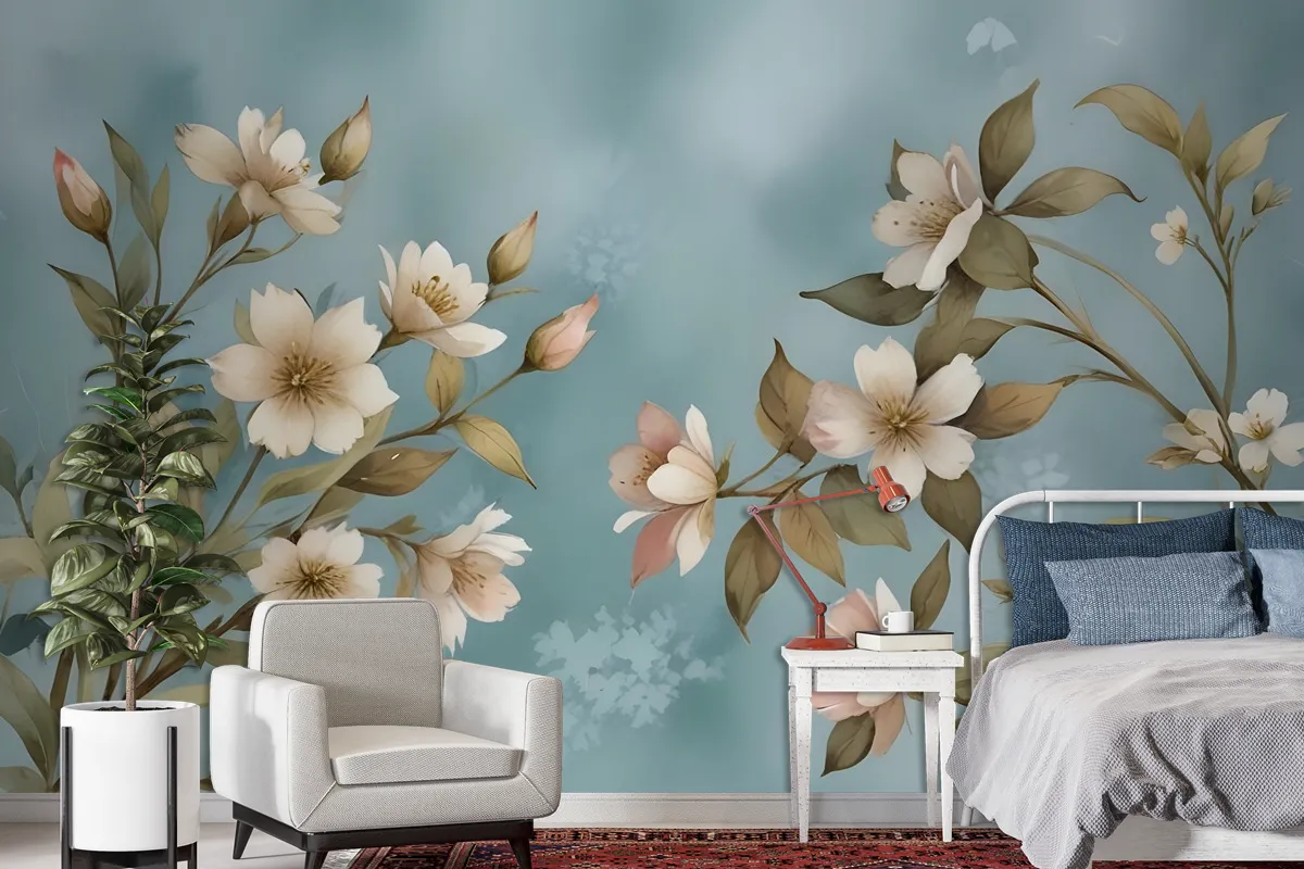 Watercolor Vintage Floral Wallpaper Mural