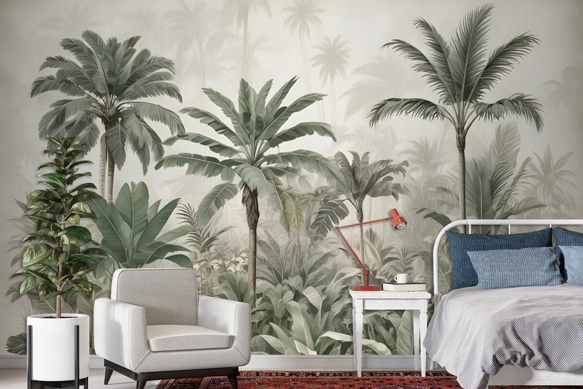 Watercolor Vintage Tropical Forest Wallpaper Mural