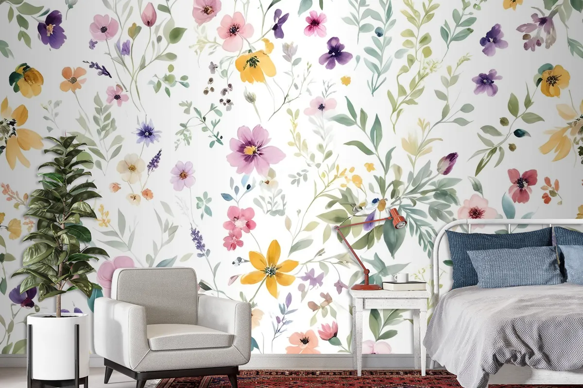 Watercolor Wildflower Wallpaper Mural