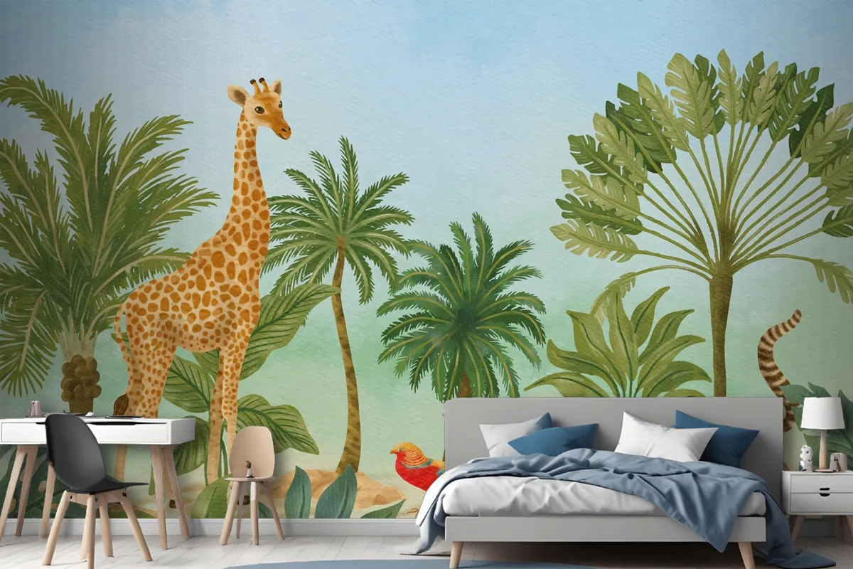 Watercolor Wildlife Background Boys Wallpaper Mural