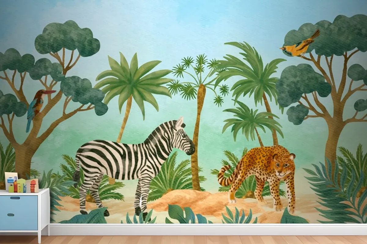 Watercolor Wildlife Background Wallpaper Mural