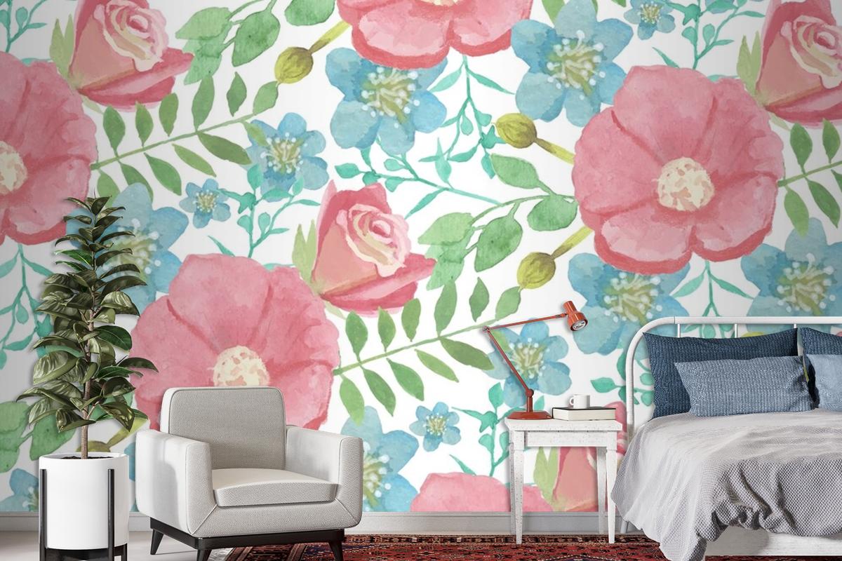 Watercolour Floral Background With Soft Colours Wallpaper Mural