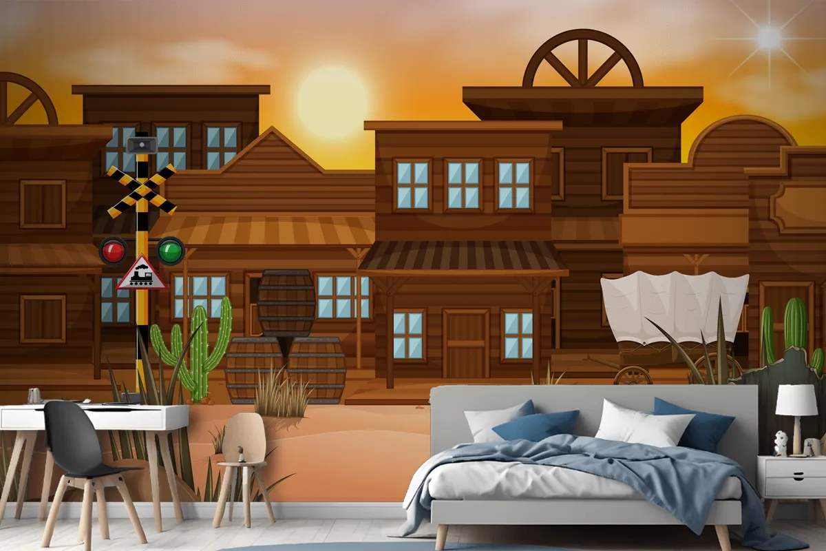 Western Desert Themed Scene In Nature Wallpaper Mural