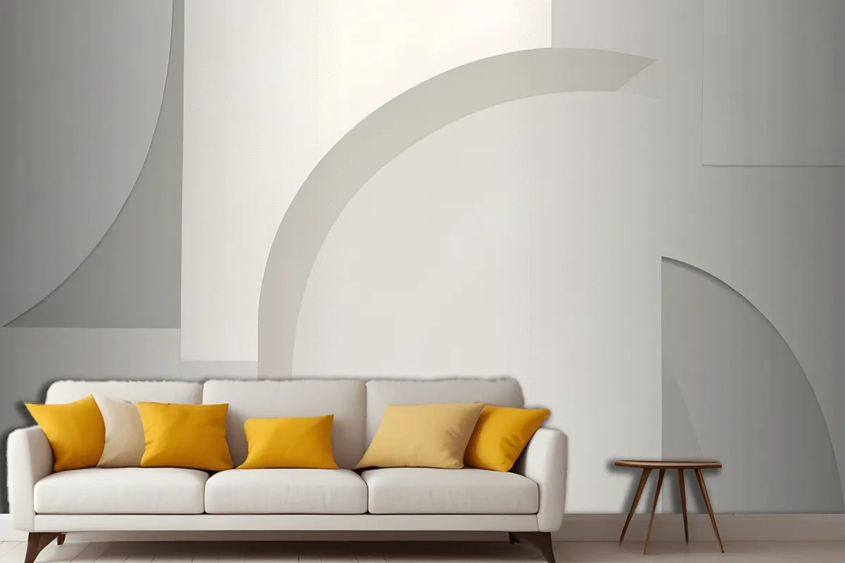 White And Neutral Abstract Shapes Wallpaper Mural