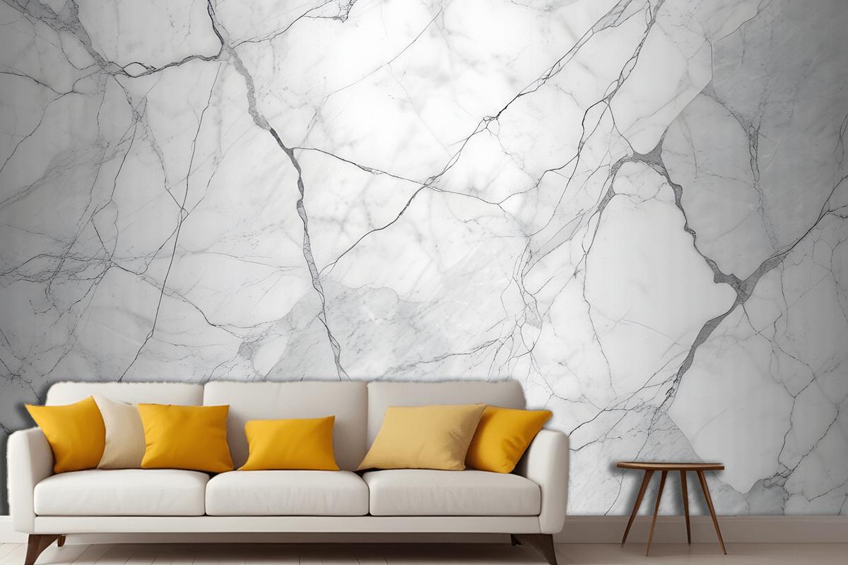 White Marble Texture With Gray Veins Wallpaper Mural