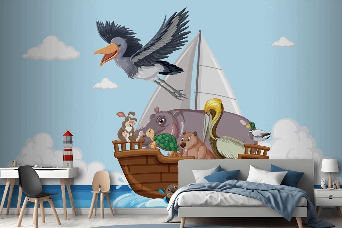 Wild Animals On A Boat Wallpaper Mural