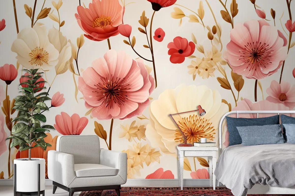 Wild Flowers Seamless Pattern Wallpaper Mural