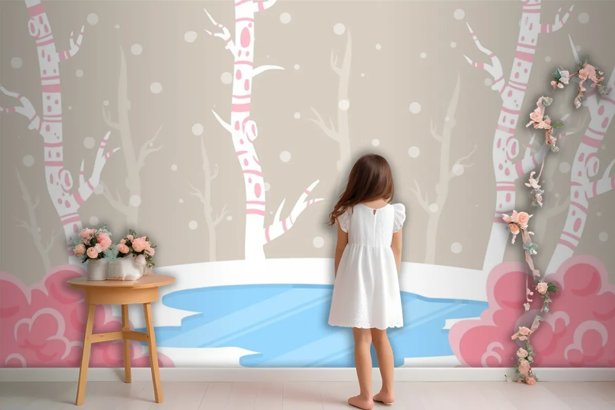 Winter Concept In Hand Drawn Wallpaper Mural