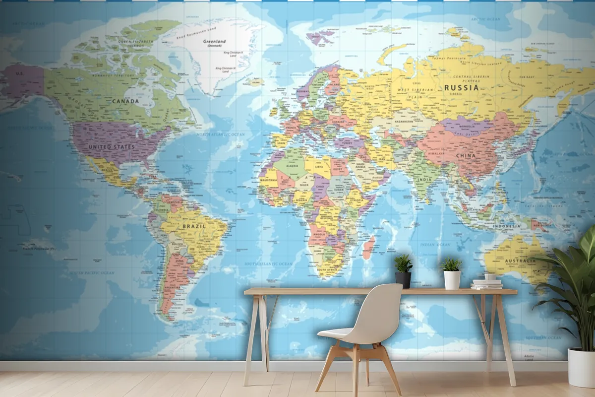 World Map Classic Color Political Wallpaper Mural