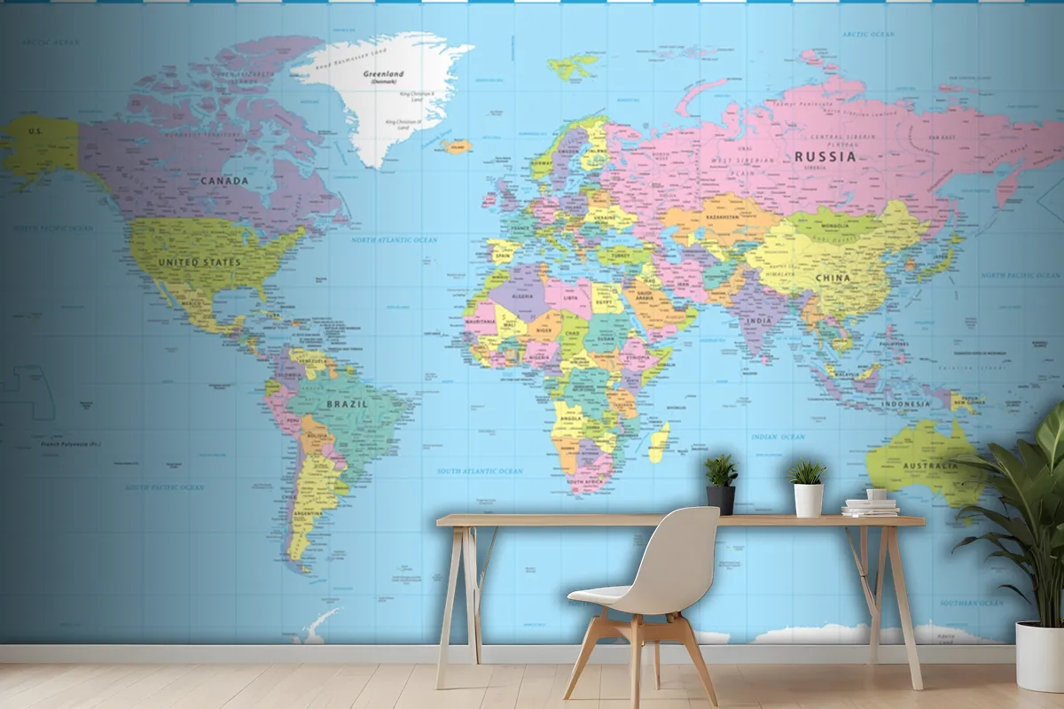 World Map Color Political Wallpaper Mural