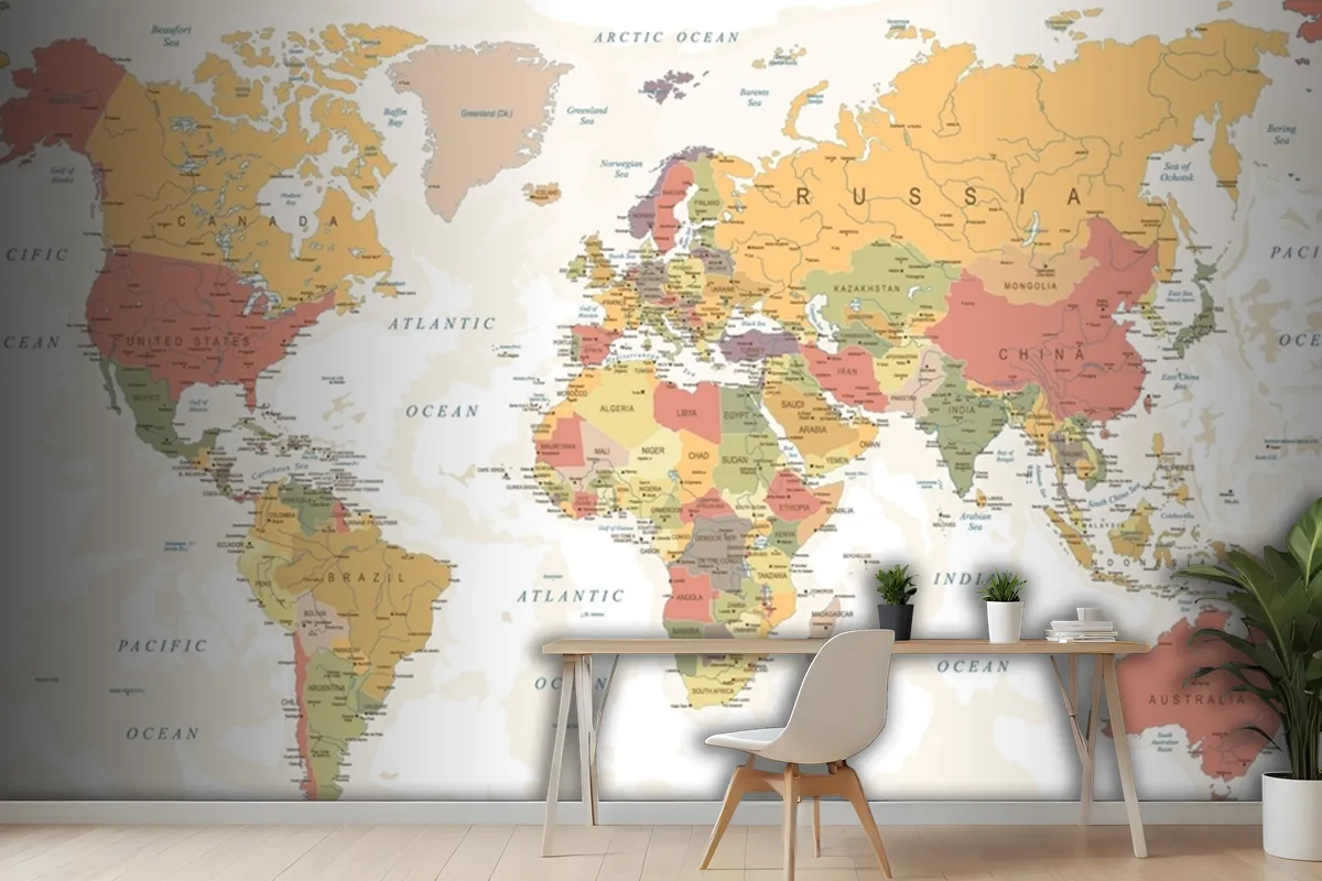 World Map Names Wallpaper Mural