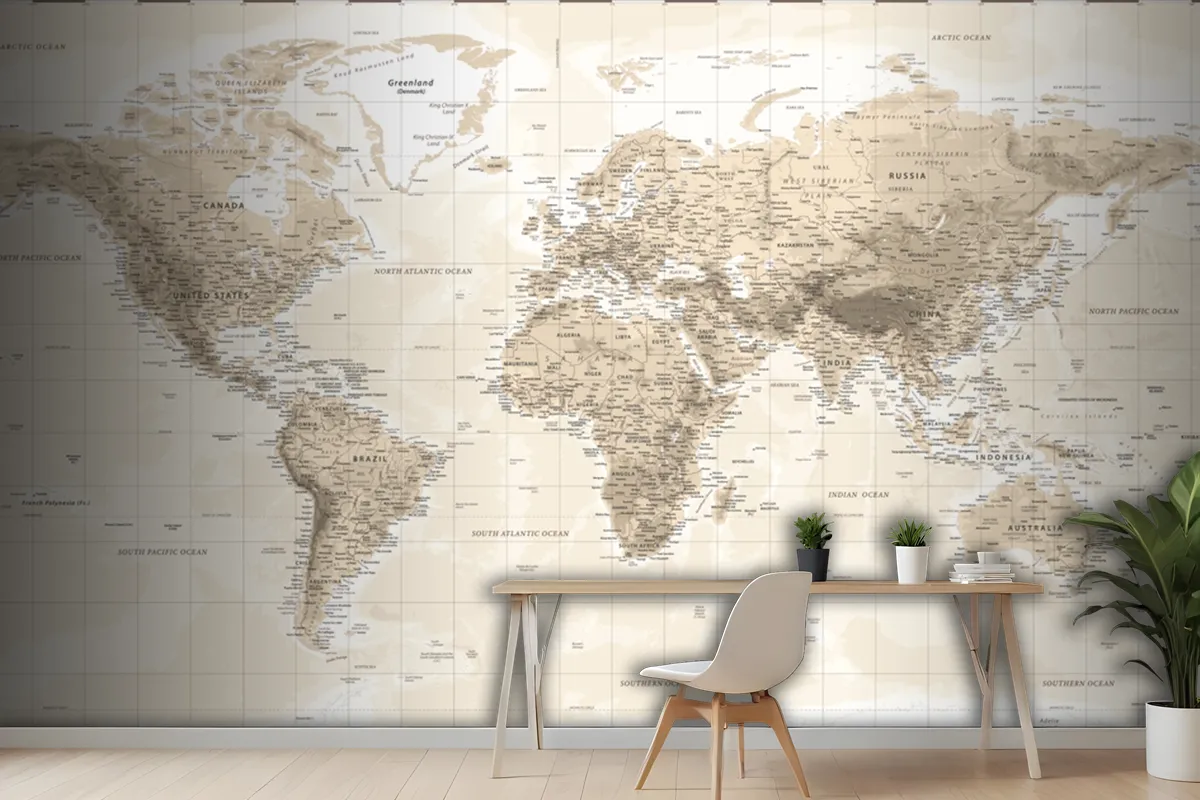 World Map Physical Vintage Retro Old Style Wallpaper Mural