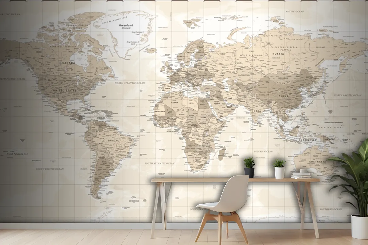 World Map Political Vintage Retro Old Style Wallpaper Mural